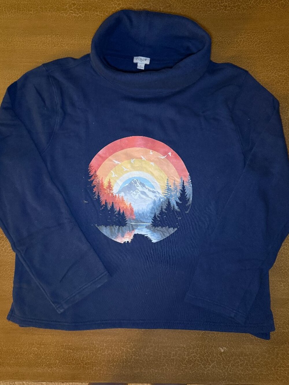 J Crew Sweatshirt Cowl Neck Sunrise Transfer - Size Large HANDMADE UPCYCLED